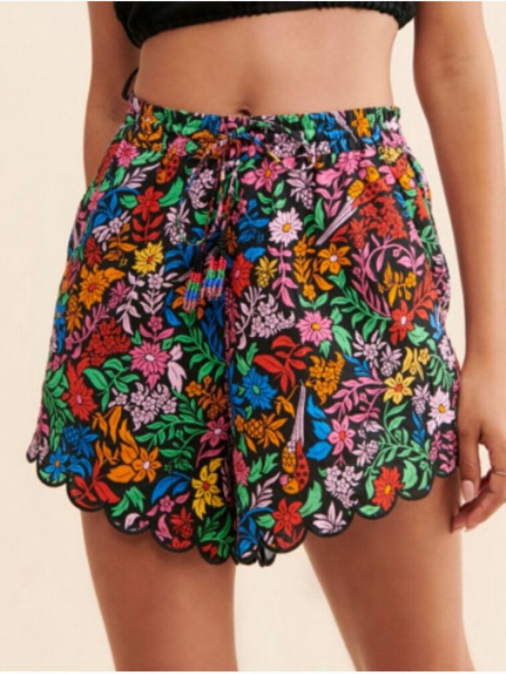 FARM Rio Floral Shorts w Tasseled Drawstring, Size Medium